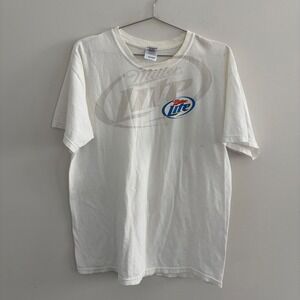 Miller Lite Beer Graphic T-Shirt White Gildan Heavy Cotton Mens Large